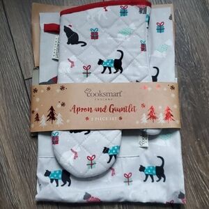 Cooksmart England Apron and Oven Mitt Set Holiday Cats